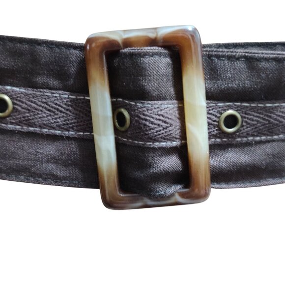 Womens Brown Eyelet Belt Marbled Buckle Y2K Grunge Bohocore Indie Boho Statement - Picture 6 of 6